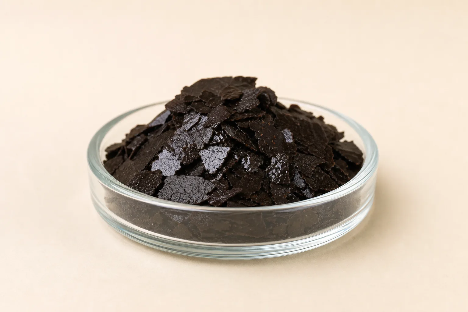 Dark mineral potassium fulvate flakes